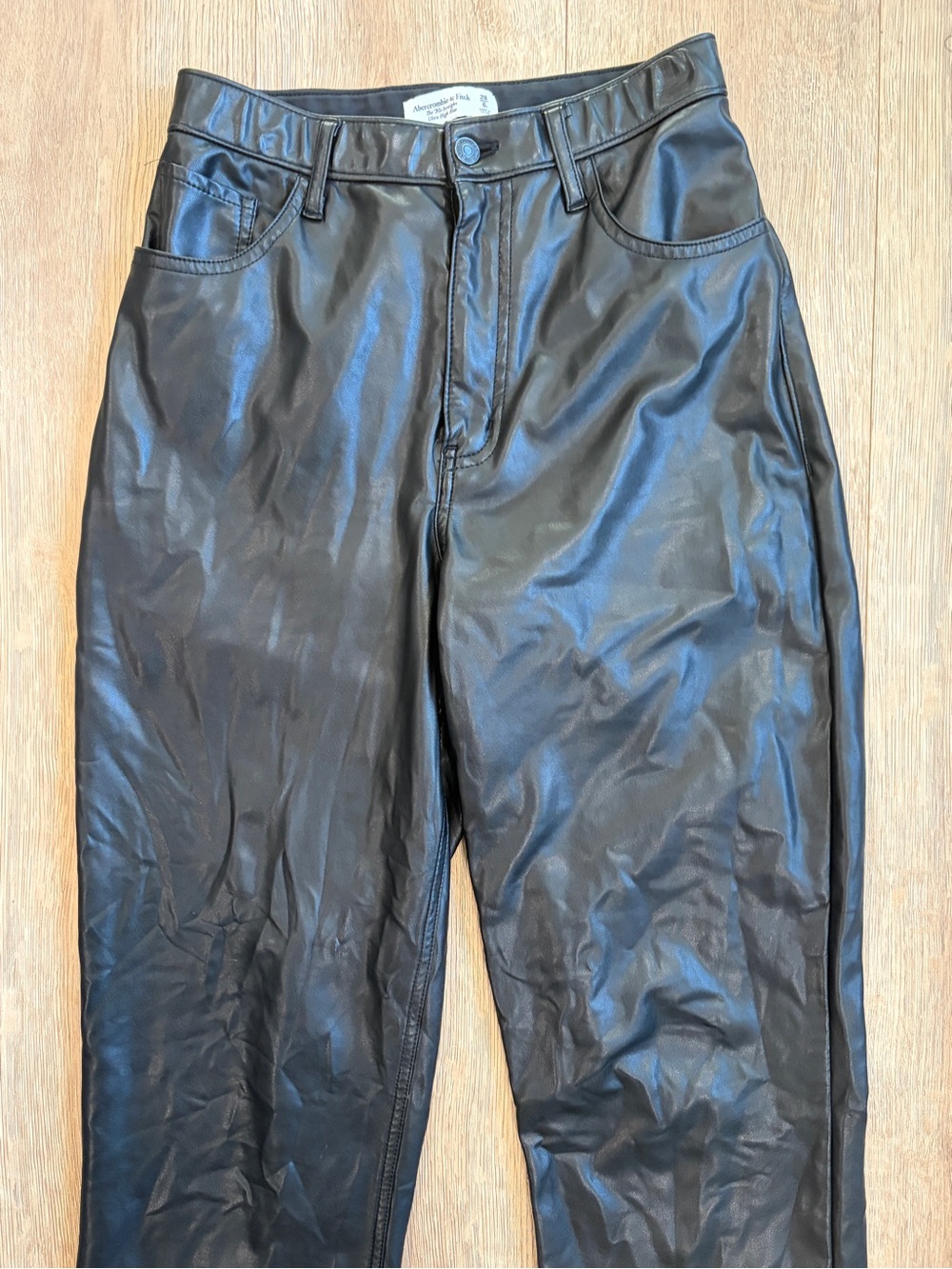 Abercrombie & Fitch 90s Straight Faux Leather Pants Black Ultra High Rise 28 - Picture 3 of 7